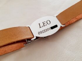 پلاک متصل بیضی با گردنی قفلی چرم طبیعی